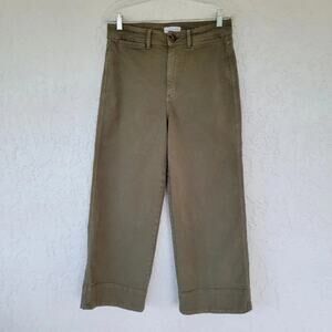 Loft Made and Loved Cropped Wide Leg Jeans Army Green High Waist Women Size 27